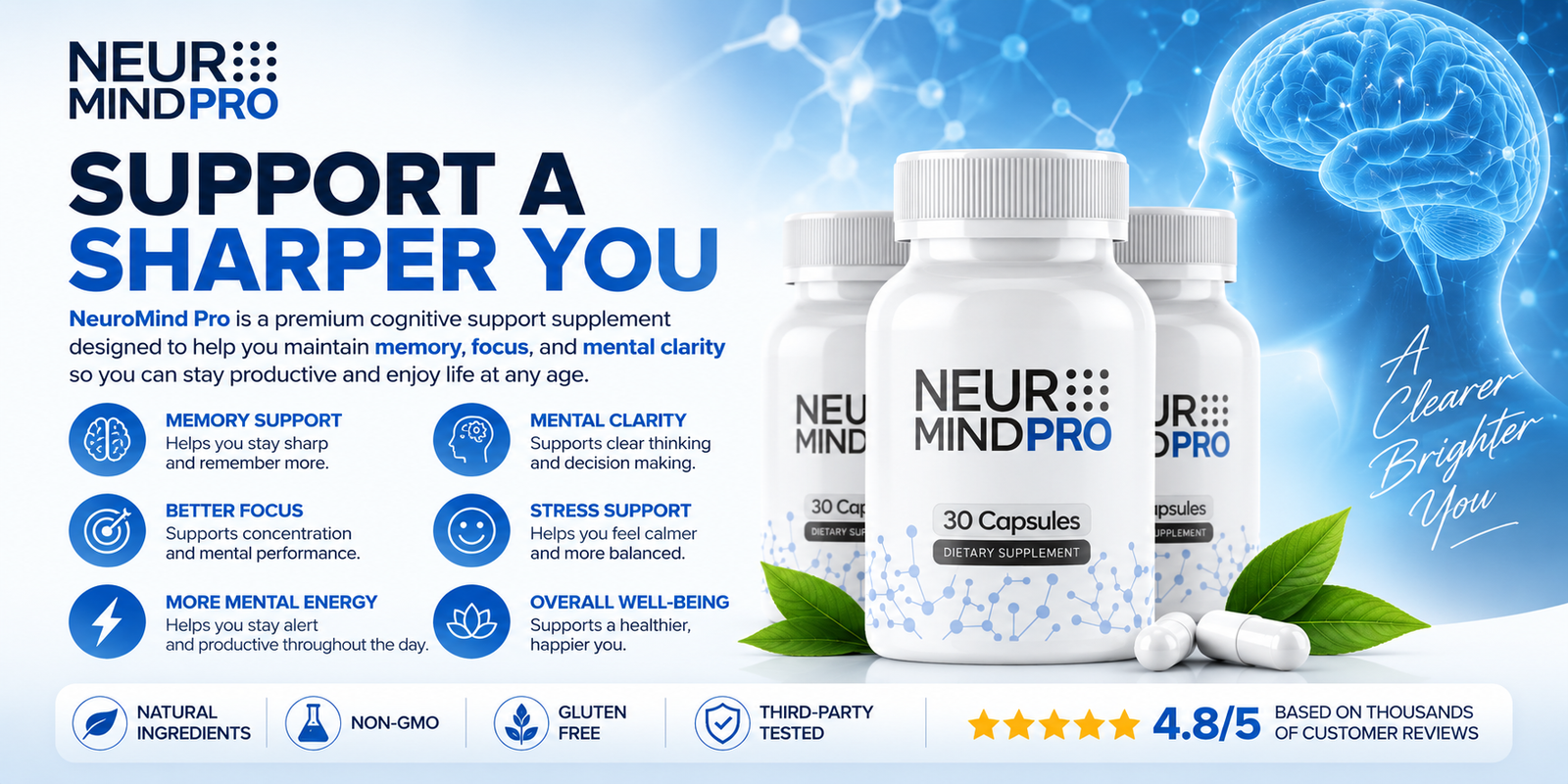 NeuroMind Pro supplement bottles — front view